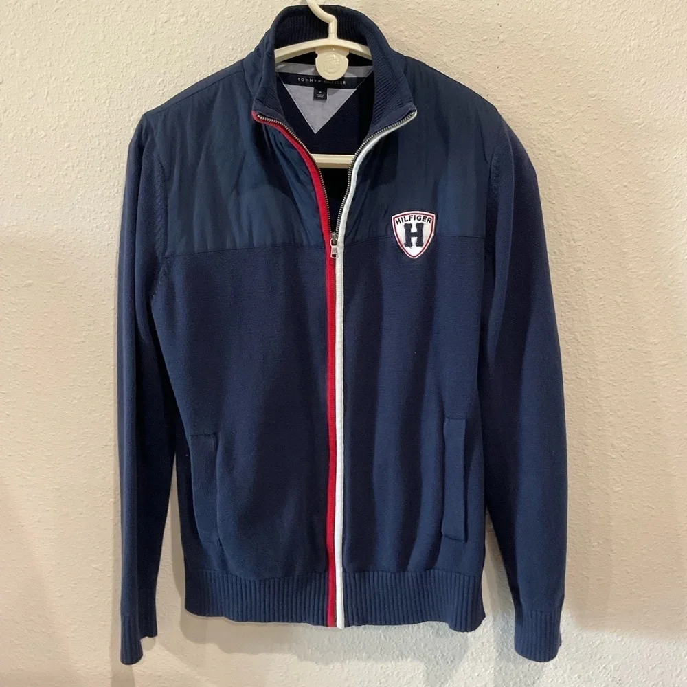 Tommy Hilfiger Rare Hybrid Track Jacket Collar Navy Vintage Sweater Men’s Size M